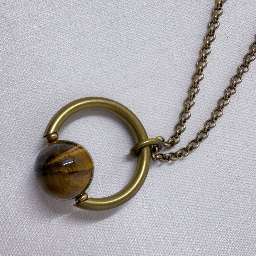 Tiger's Eye 24in Brass Necklace